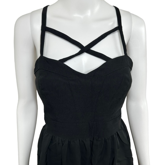 TRIXXI Black Hi Low Strappy Party Dress Size 11 Lined Tulle T-Back Witchy Goth - Picture 7 of 14